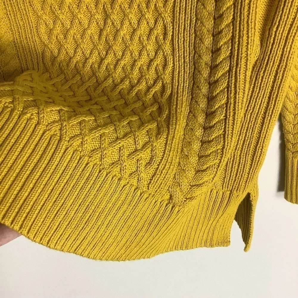 J. Crew Sweater S Chunky Cable Knit Mock Neck Mustard‎  Golden Chartreuse S
